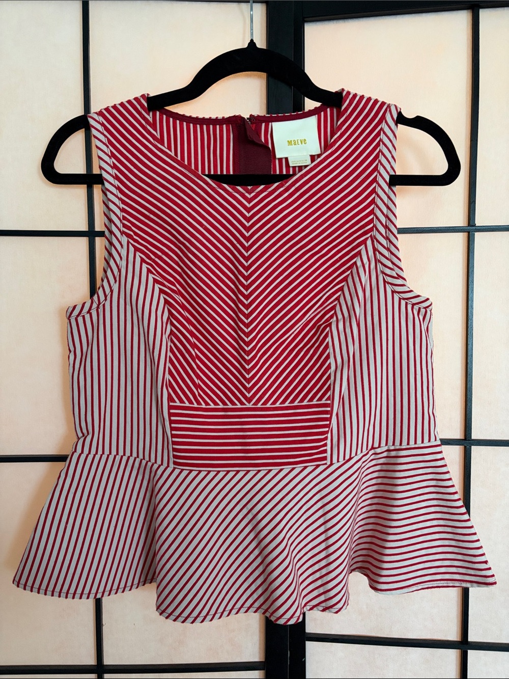 Maeve Red and White Striped Peplum Shell